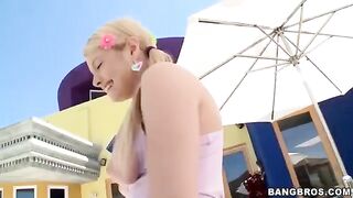 A blonde girl sucks a dick of her new friend in POV style