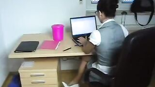 The boss gets his secretary naked and fucks her on the table at work