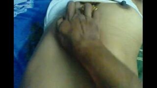 The husband massages the nipples of his wife in POV