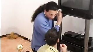 The repairman received a payment in kind for his TV repair work
