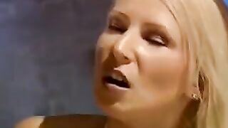 Beautiful woman in a sexy bondages, fucked by two guys hard