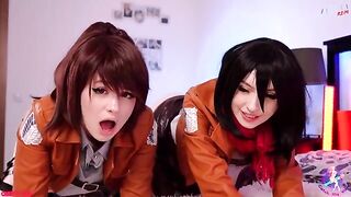 Mikasa, Sasha, and Historia in a wet pussy threesome with close-up action - CUT version