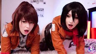 Mikasa, Sasha, and Historia in a wet pussy threesome with close-up action - CUT version