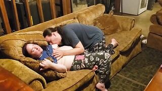 The guy makes a cunnilingus for his fat wife and brings her to multple orgasms