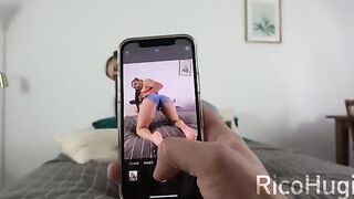 Guy's step sister fucks with him while he is on the phone with his girlfriend