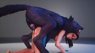 A beautiful woman is fucked by a wild werewolf