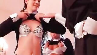Three girls have lesbian sex under the guidance of a strict nun