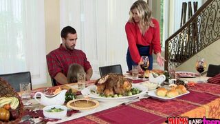 A sexy dinner with the family has ended in a threesome