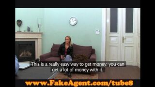 Friends-arranged sex for the blonde after a casting session on the couch