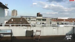 Sex on the roof with a hot brunette and huge boobs