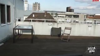 Sex on the roof with a hot brunette and huge boobs