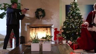 A girl got a great gift from the man in the Santa suit