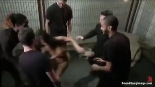 Five guys were fucked by a girl with a toy, reminiscent of intense MEN.com scenes