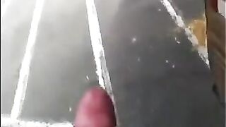 A guy caressed his big cock right on the street