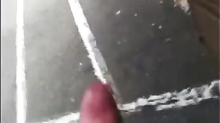 A guy caressed his big cock right on the street