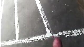 A guy caressed his big cock right on the street