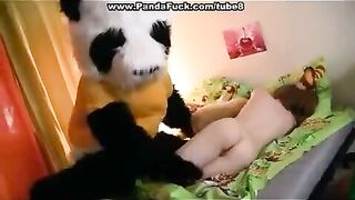 Plush Mishka, pervert, fucked his mistress on the bed