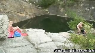 A mother and daughter share a cock of her father