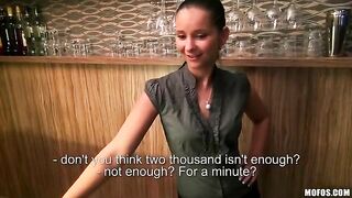 The pretty bartender girl agreed to have sex with the man