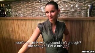 The pretty bartender girl agreed to have sex with the man