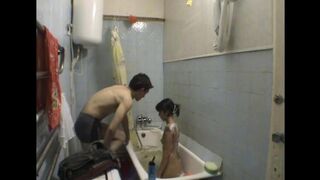 A girl has sex with her stepbrother in the bathroom
