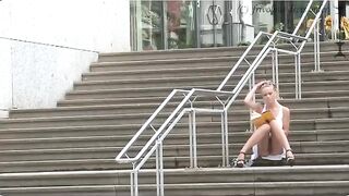 Girl walks on the street without panties, it is dangerous