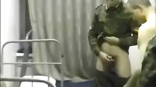 A chick was fucked by soldiers in the crowd in the barracks