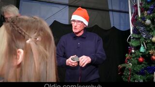 Older folks in a crowd fucked snowy hottie with huge boobs