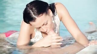 The hot Russian has sex in the pool with a young man