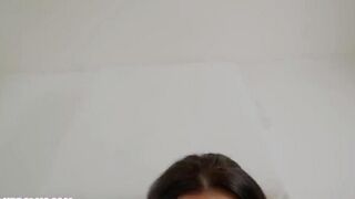 Sperm flows on the face of a passionate beauty with big tits