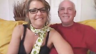 The old grandfather gave his wife to a student to be fucked