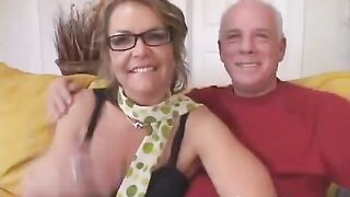 The old grandfather gave his wife to a student to be fucked