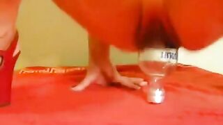 Fisting sex after party with a big dildo and a bottle