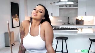 Shooting balls for big boob pictures with brunette