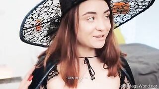 Lesbian sex with costumes and role play on Halloween night