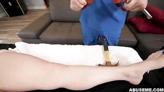 A cute girl gets a rough massage, she likes it very much