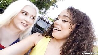 Two young beautiful girls shared a hot quarterback's big black cock