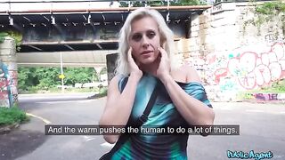 Blonde MILF in public, getting fucked right on the street