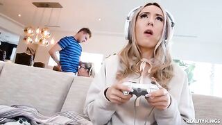 Nerd with glasses gets his cock sucked by hot blondie