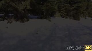 Babe has sex on the sled by the fireplace