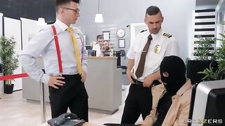 Lucky bank employee fucked a stupid robber in stockings