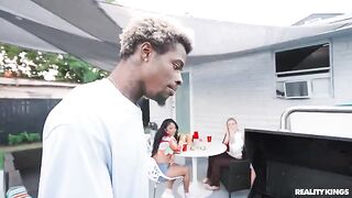 Black BBQ in the spring for a brunette