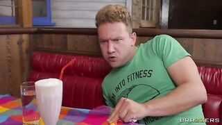 Hot blondie gets her ass greased in the diner toilet