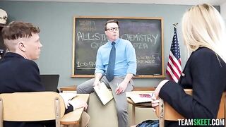 We’ve Got Company. Two young people have sex on the table