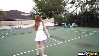 The cute girl received a lesson in sex tennis from a coach