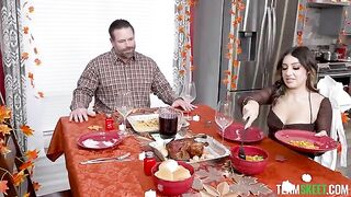 A lady is kissing and sucking his cock, right on the kitchen table