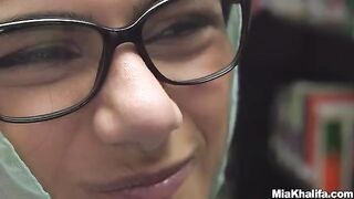 Mia Khalifa fucks a guy in the library for the first time
