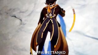 Zhongli caught cosplayer Xiao jerking off with his glaive