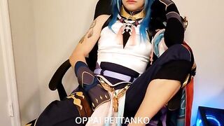 Zhongli caught cosplayer Xiao jerking off with his glaive