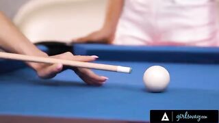 A busty MILF teaches a younger how to play pool and much more